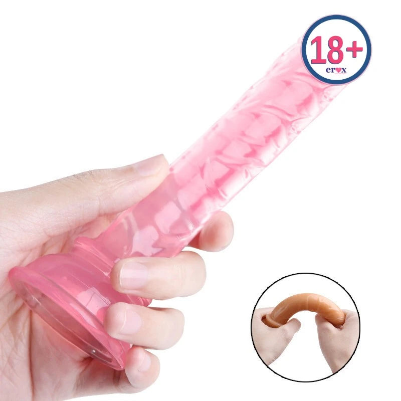 Erox Jelly Silicone 14.5 cm Anal ve Vajinal Realistik Penis-Pink