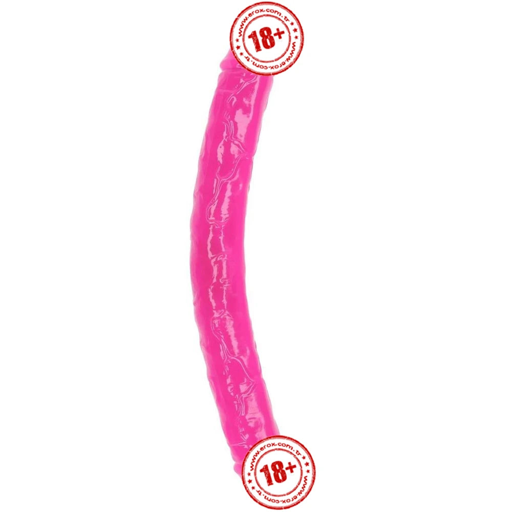 Erox Double Ended Jelly Dildo 30 cm Çift Taraflı Jel Penis-Pink
