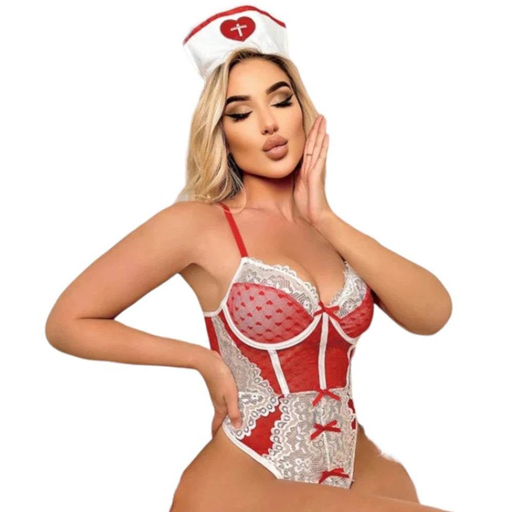 Erox Fantasy Wear Tanga Dekolte Seksi Hemşire Kostümü