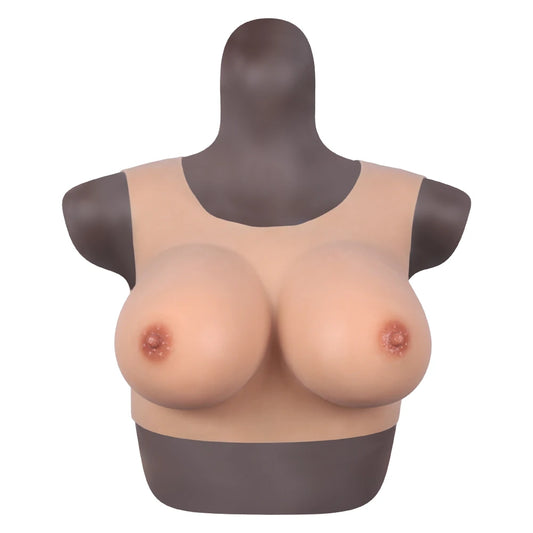 Bodysuit Crossdresser Brown Askılı Giyilebilir Silikon Göğüs L Beden