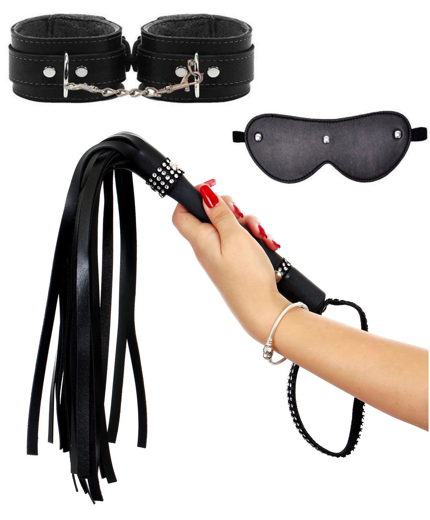 Erox Fetish Fantasy Series Cuffs 3 Pcs. Deri Fetiş Pozisyon Kelepçe Seti-Siyah