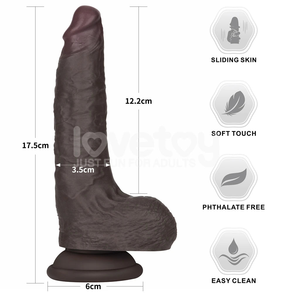 Lovetoy Sliding Skin Pro II Dual Layer Silicone Dong Black Realistik Penis LV417205