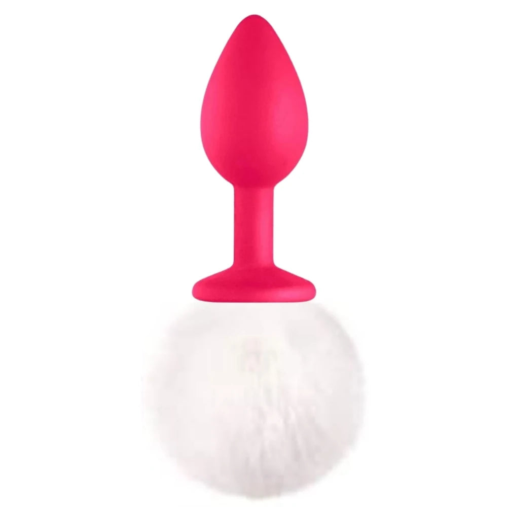 Erox Luxury Pink Silicone Bunny Tail White Kuyruklu Anal Plug