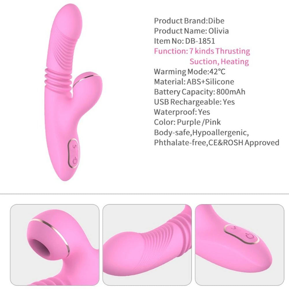 Dibe Haloy Olivia Thrusting Vibe İleti Geri Hareketli Darbeli Vibratör-Pink