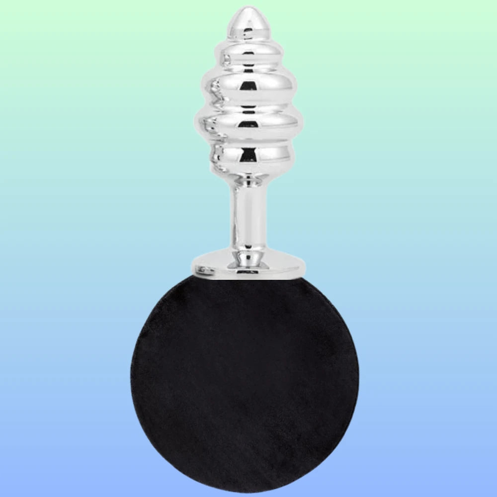 Erox The Anal Fantasy Ribbed Peluşlu Boğumlu Metal Anal Plug-Black