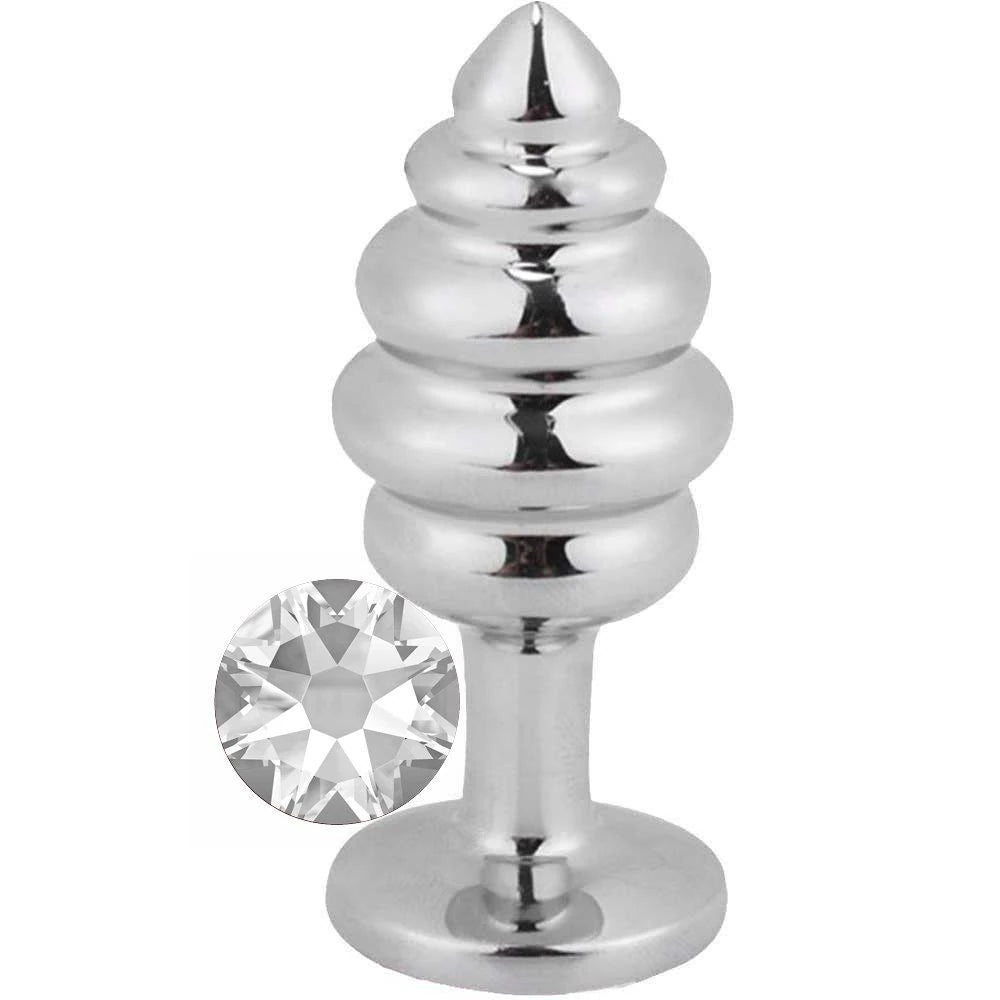 Erox Silver Medium Beyaz Taşlı Boğumlu Metal Plug