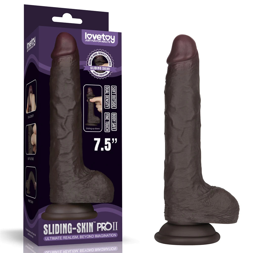 Lovetoy Sliding Skin Pro II Dual Layer Silicone Dong Black Realistik Penis LV417206