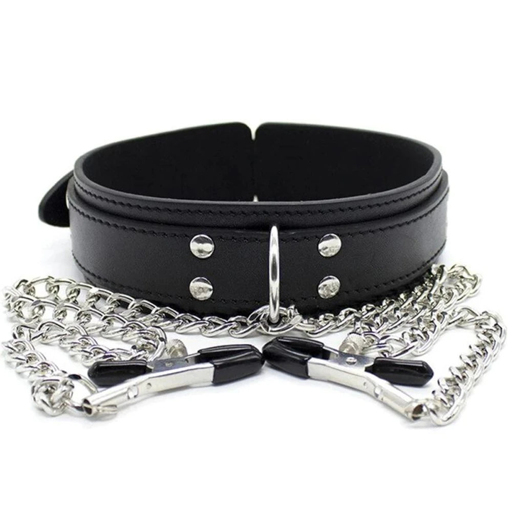 Erox Fetish Fantasy Series Collar With Nipple Clamps Zincirli Göğüs Klipsi
