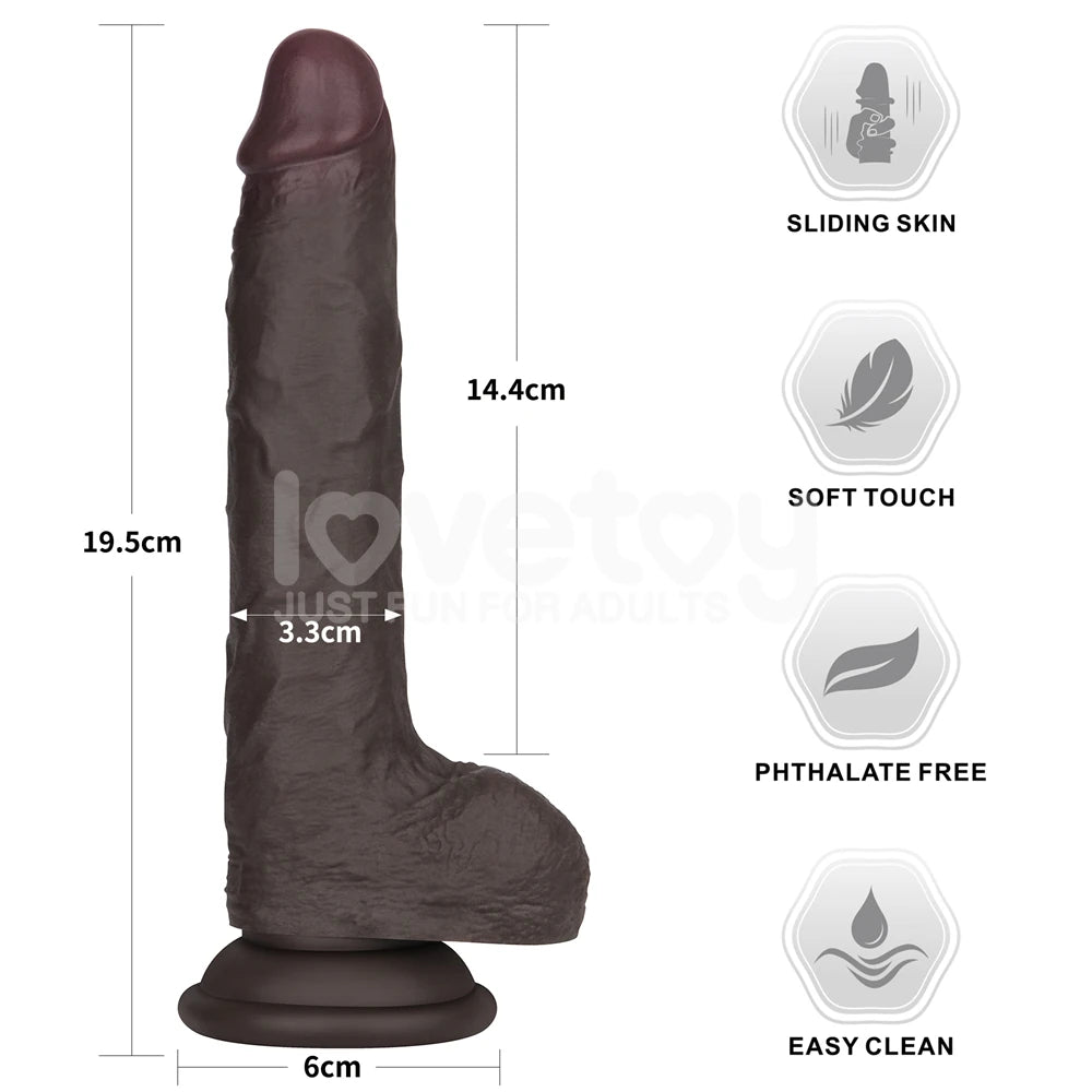 Lovetoy Sliding Skin Pro II Dual Layer Silicone Dong Black Realistik Penis LV417206