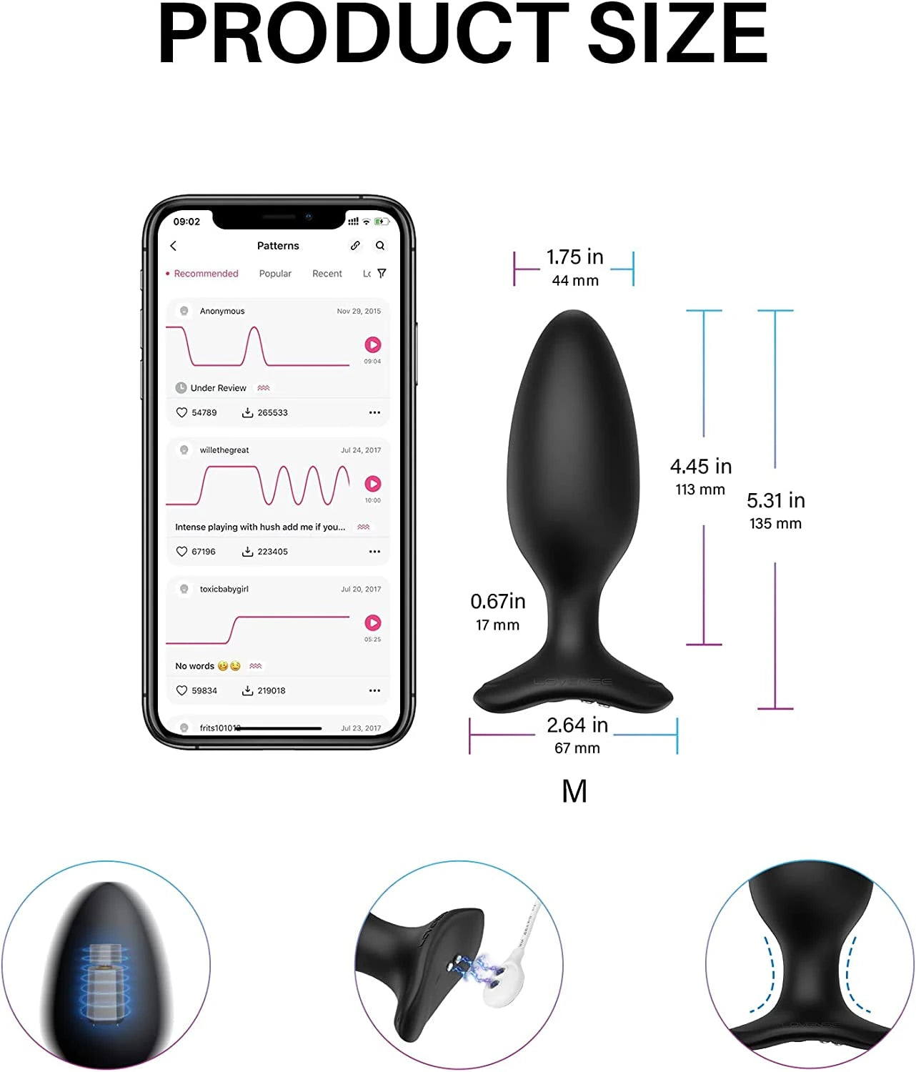 Lovense Hush 2 Butt Plug M 45 mm Telefon Kontrollü Anal Vibratör