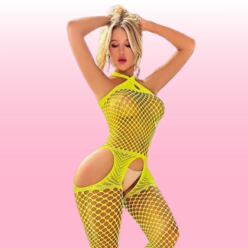 Erox She Fantasy Wear File Özel Bölgesi Açık Fantezi Vücut Çorabı-Green