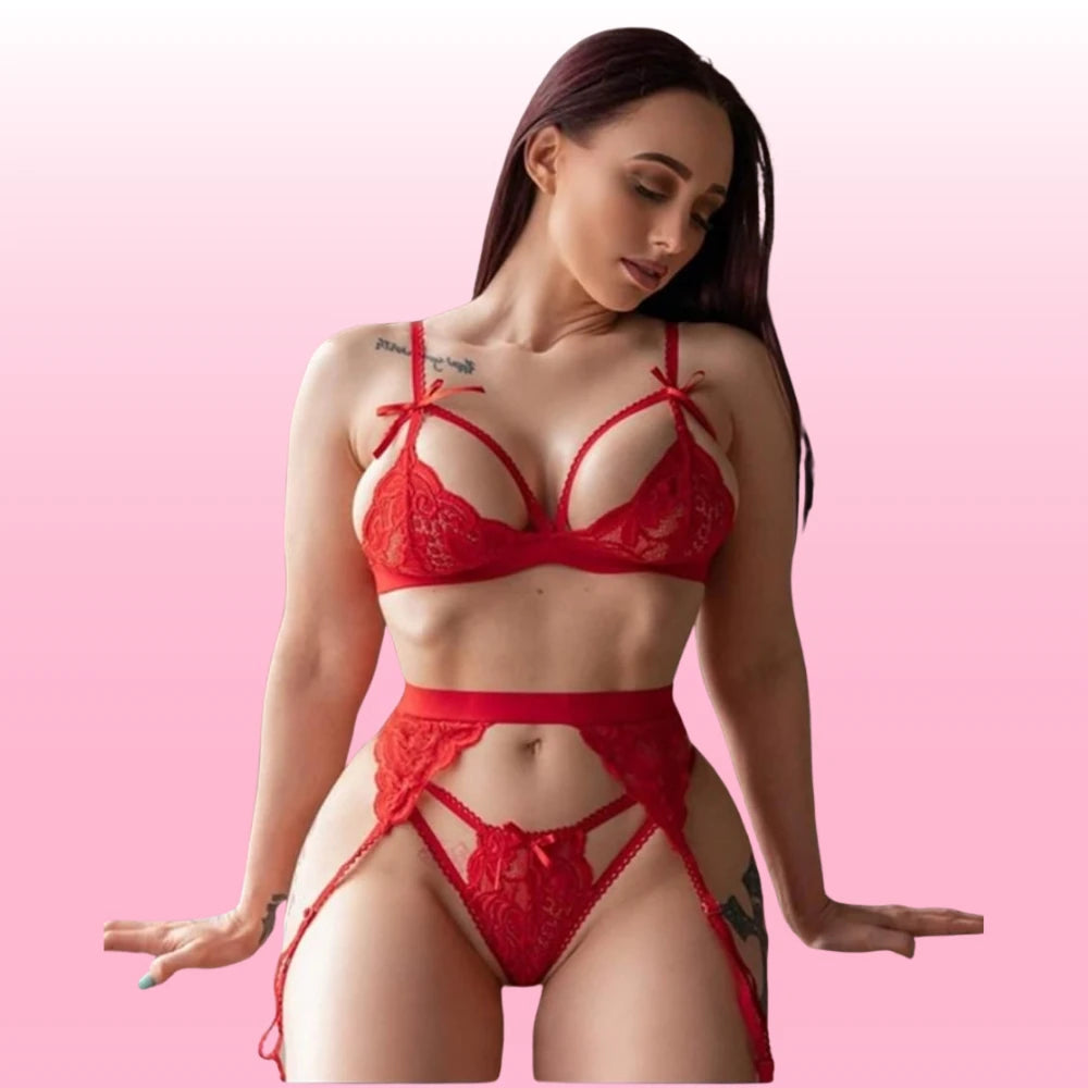 Erox She Fantasy Wear Jartiyer Takım-Kırmızı