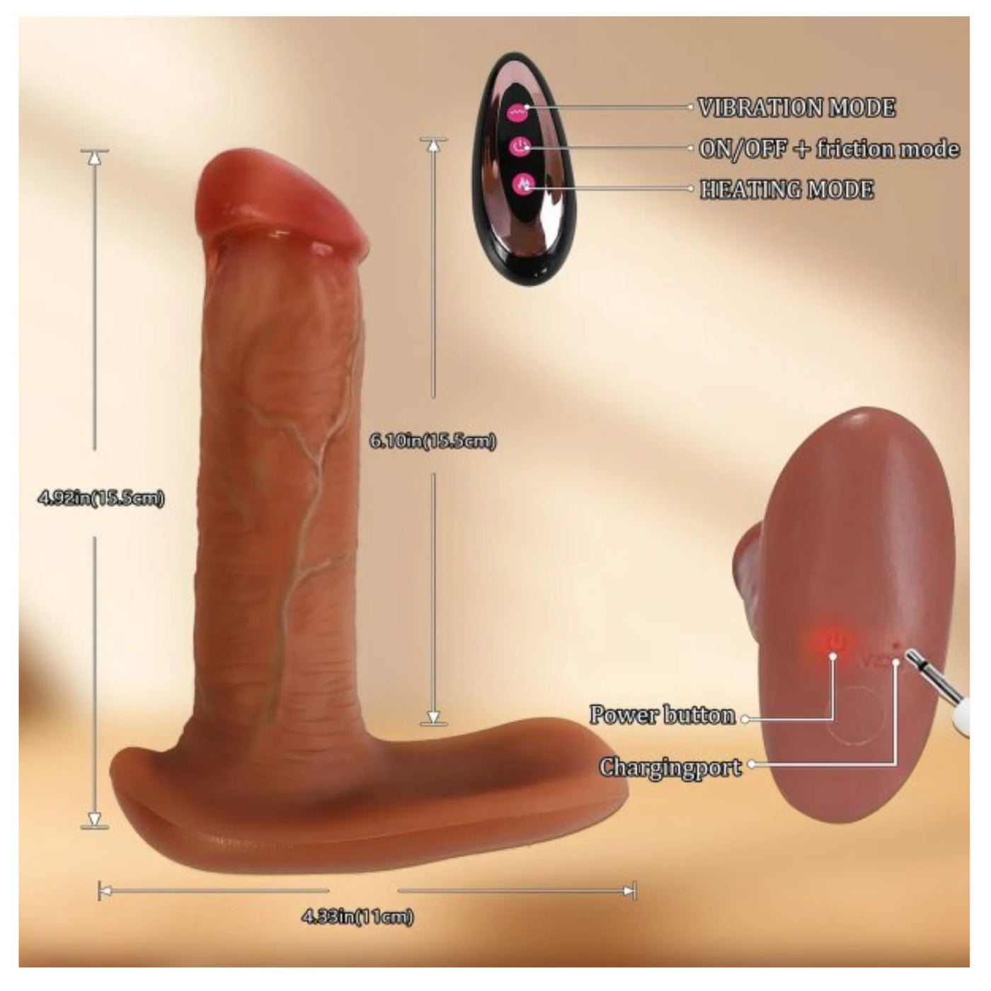 Erox The Dick 4 İn 1 Isıtmalı ve Uzaktan Kumandalı Harekeli Dildo