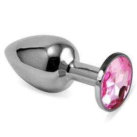 Erox Luxury Silver Pembe Taşlı Büyük Metal Anal Plug