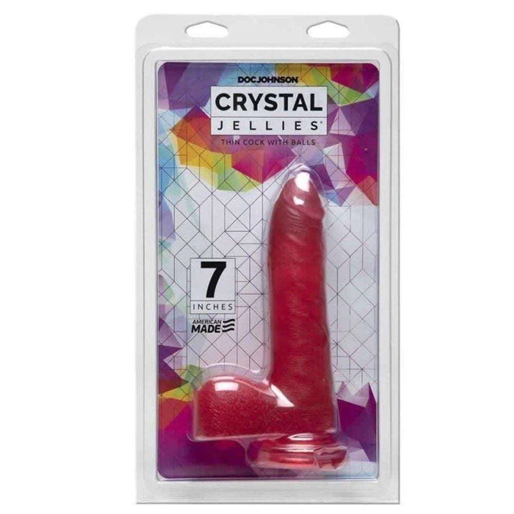 Doc Johnson Crystal Jellies 7'' Slim Cock with Balls Jel Penis Pink