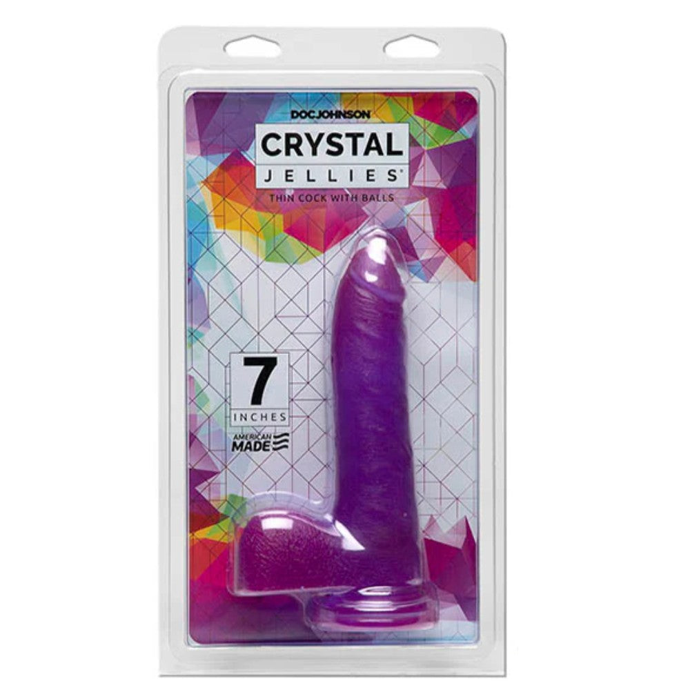 Doc Johnson Crystal Jellies 7'' Slim Cock with Balls Jel Penis Purple