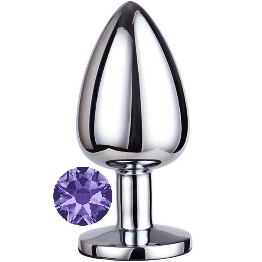 Erox Luxury Silver Mor Taşlı Küçük Metal Anal Plug
