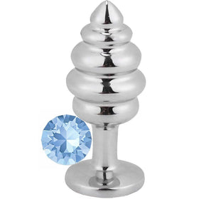 Erox Silver Large Mavi Taşlı Boğumlu Anal Metal Plug