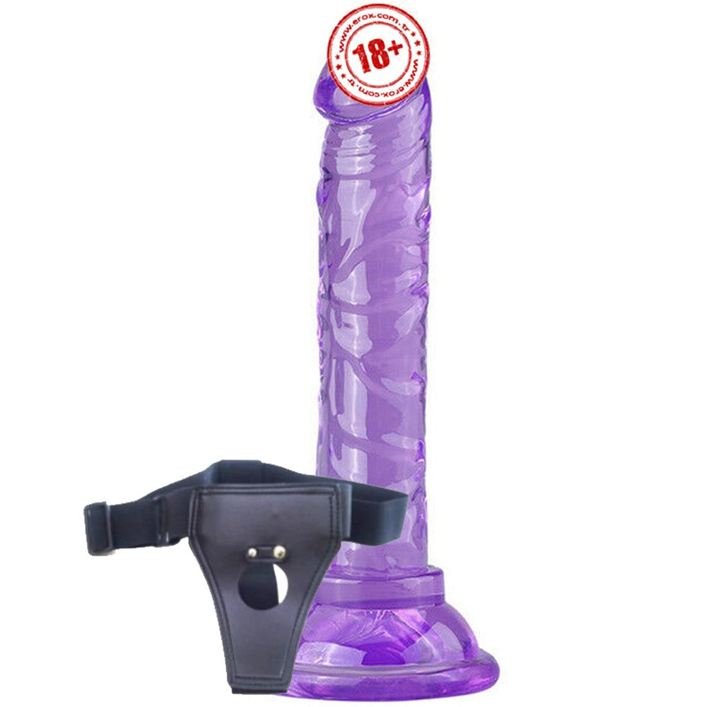 Erox Jelly Silicone 14.5 cm Anal ve Vajinal Kemerli Realistik Penis-Purple