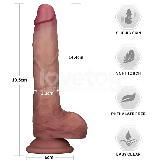 Lovetoy Sliding Skin Pro II Dual Layer Silicone Dong Realisitk Penis LV417106