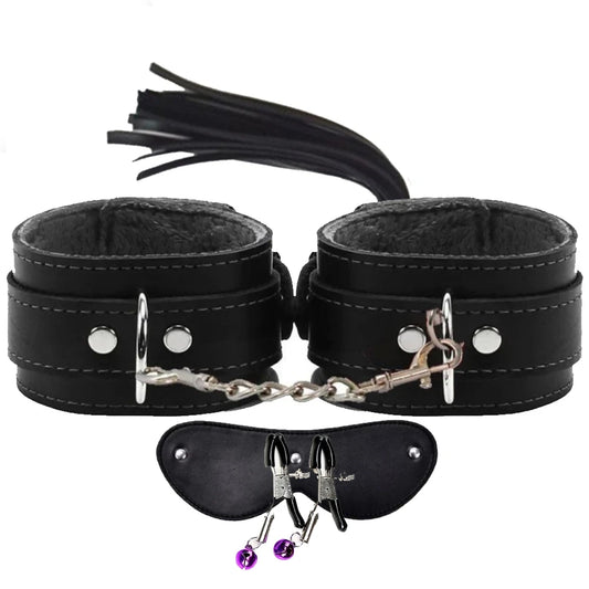 Erox Fetish Fantasy Series Cuffs 4 Pcs. Deri Fetiş Pozisyon Kelepçe Seti-Siyah