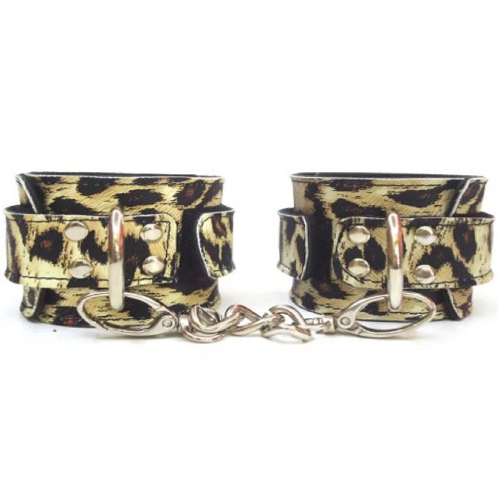 Fetish Love Game Leather Hand Cuffs Deri Kelepçe Leopar