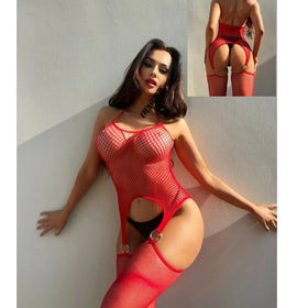 Erox She Fantasy Wear Bölge Açık Jartiyerli Vücut Çorabı