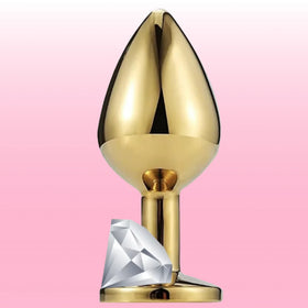 Erox The Anal Fantasy Beyaz Taşlı Gold Metal Anal Plug-Large