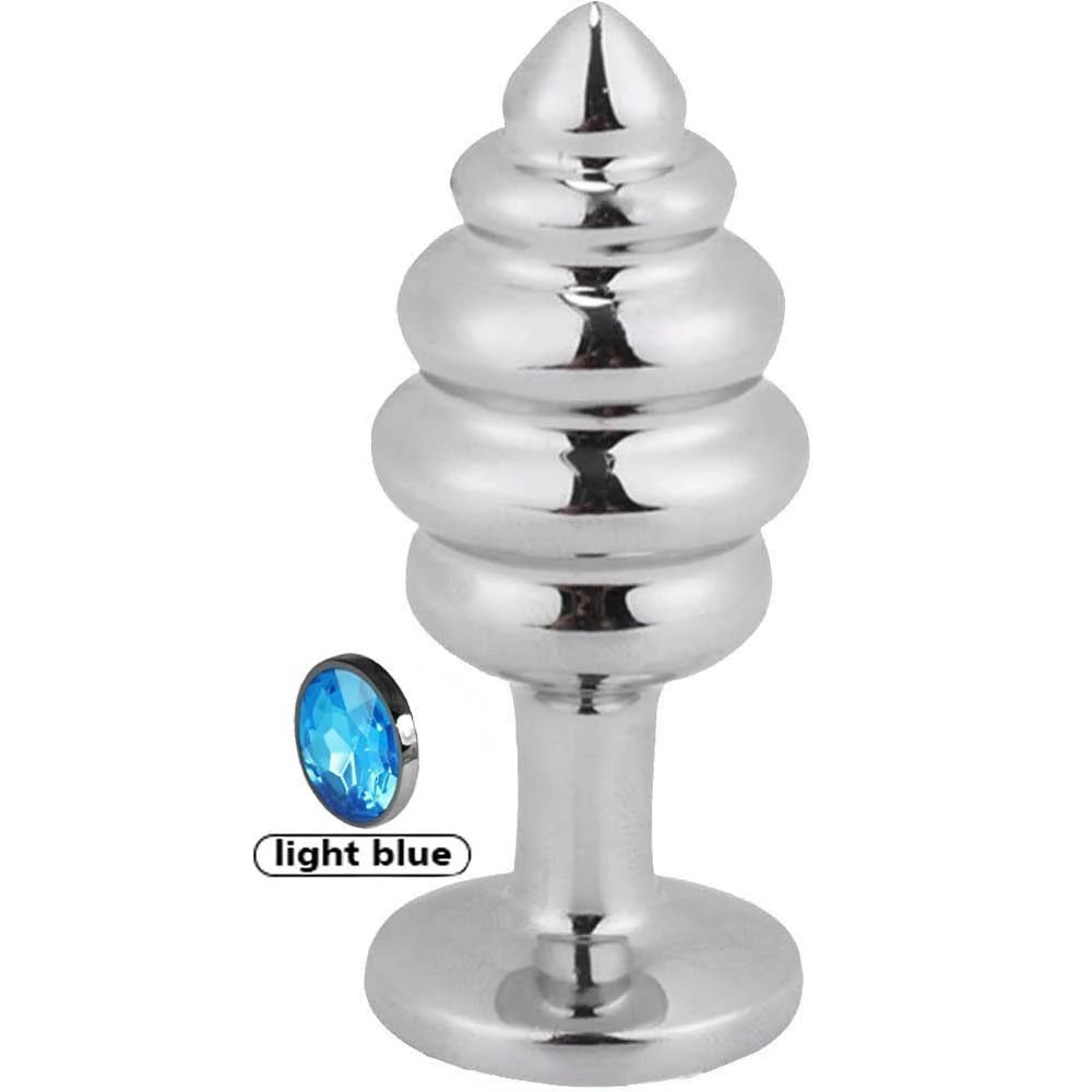 Erox Silver Small Mavi Taşlı Boğumlu Anal Alıştırıcı Metal Plug