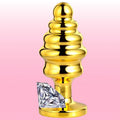 Erox The Anal Play Gold Ribbed Beyaz Taşlı Boğumlu Metal Anal Plug-Medium