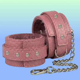 Erox Fetish Love Game Leather Hand Cuffs Deri Kelepçe-Pembe
