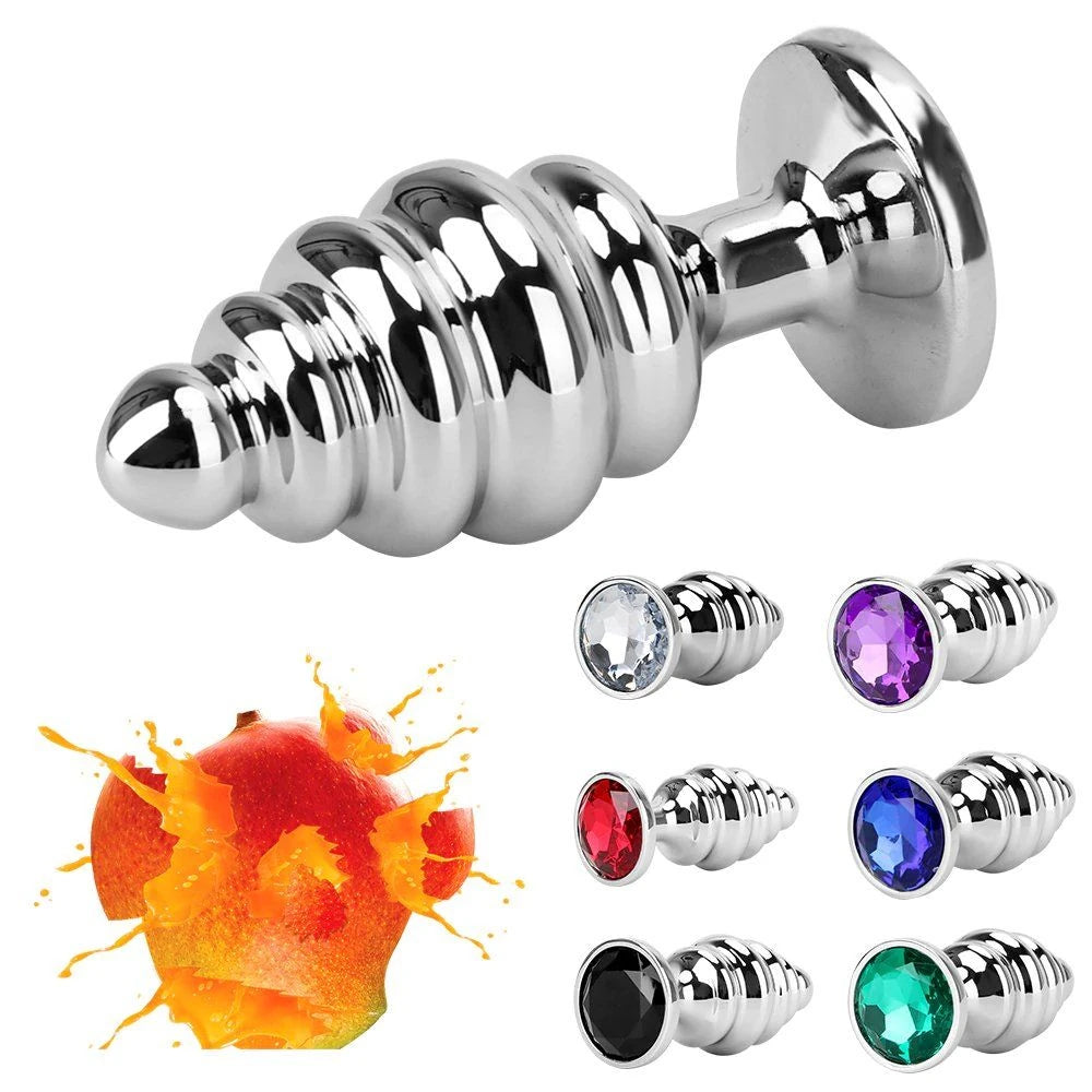 Erox Silver Small Pembe Taşlı Boğumlu Anal Alıştırıcı Metal Plug