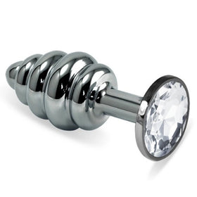 Erox Silver Small Beyaz Taşlı Boğumlu Anal Alıştırıcı Metal Plug