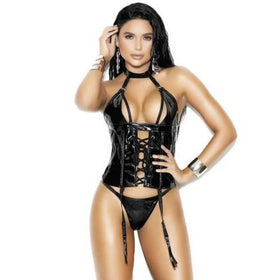 Erox Fantasy Wear Lamine Deri Seksi Göğüs Dekolte Gecelik