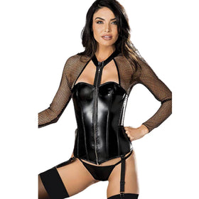 Erox Fantasy Wear File Detaylı Jartiyerli Fantazi Deri Büstiyer Takım