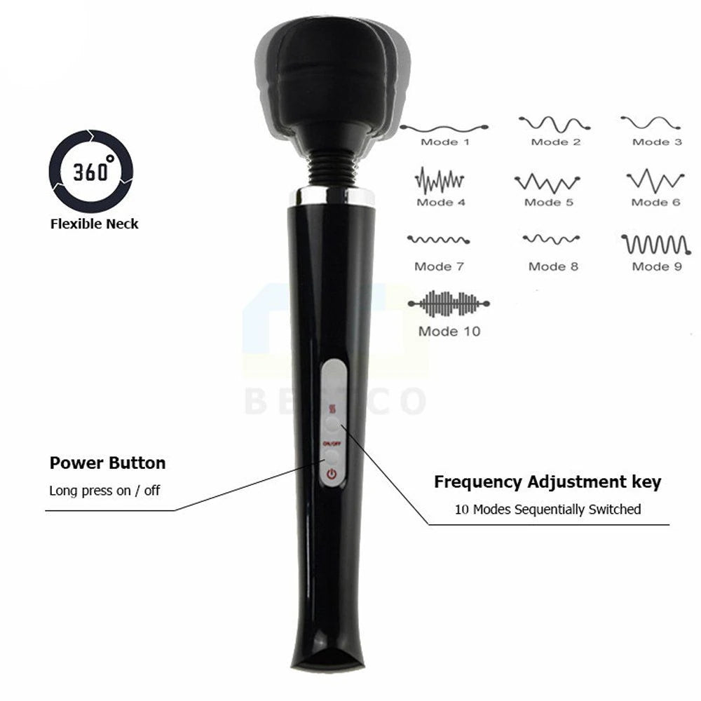 Erox Magic Massager Black Profesyonel 10 Modlu Güçlü Masaj Aleti