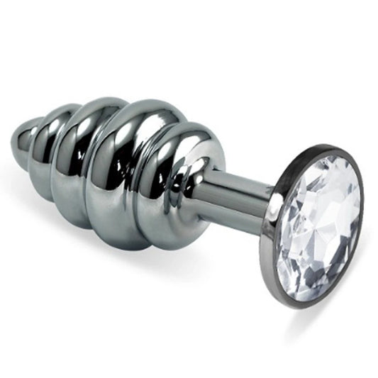 Erox Silver Medium Beyaz Taşlı Boğumlu Metal Plug