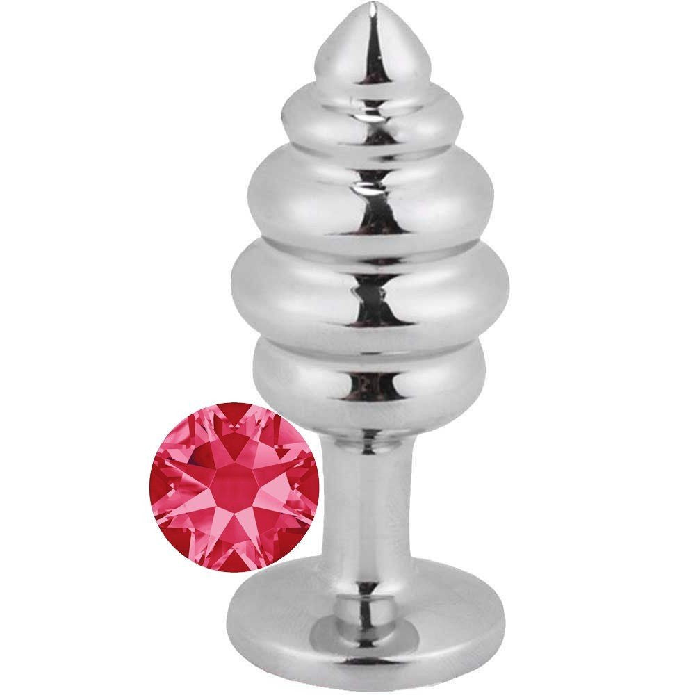 Erox Silver Large Pembe Taşlı Boğumlu Anal Metal Plug