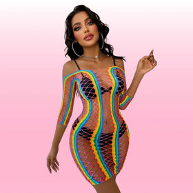 Erox She Sein Body Suit Seksi Gökkuşağı Gecelik