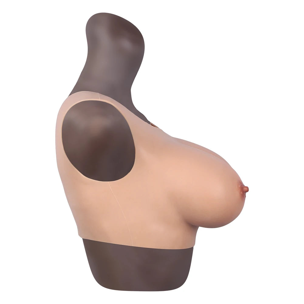 Bodysuit Crossdresser Brown Askılı Giyilebilir Silikon Göğüs L Beden