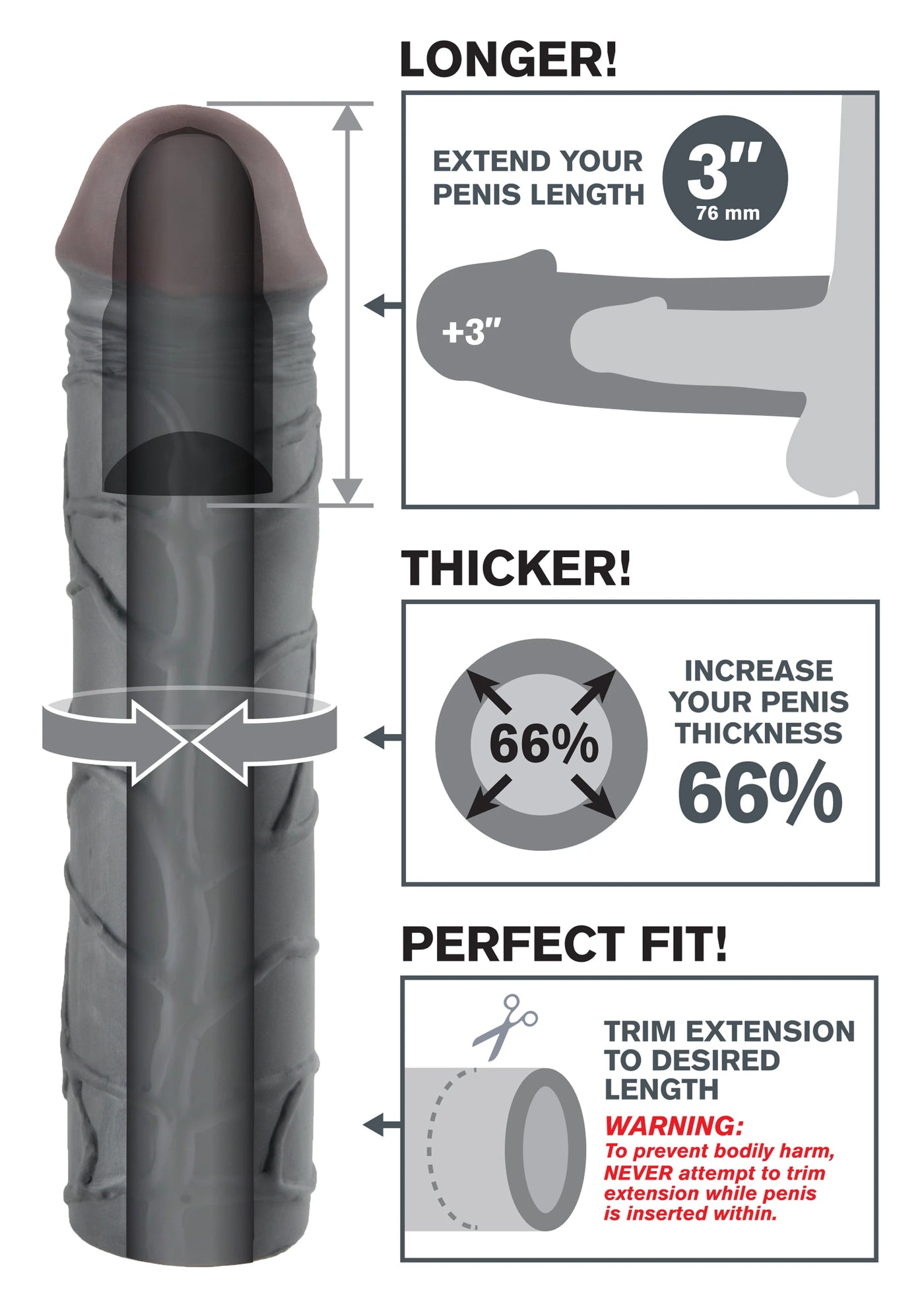 Pipedream Fantasy X-Tensions Mega 3'' Amerikan Zenci Penis Kılıfı