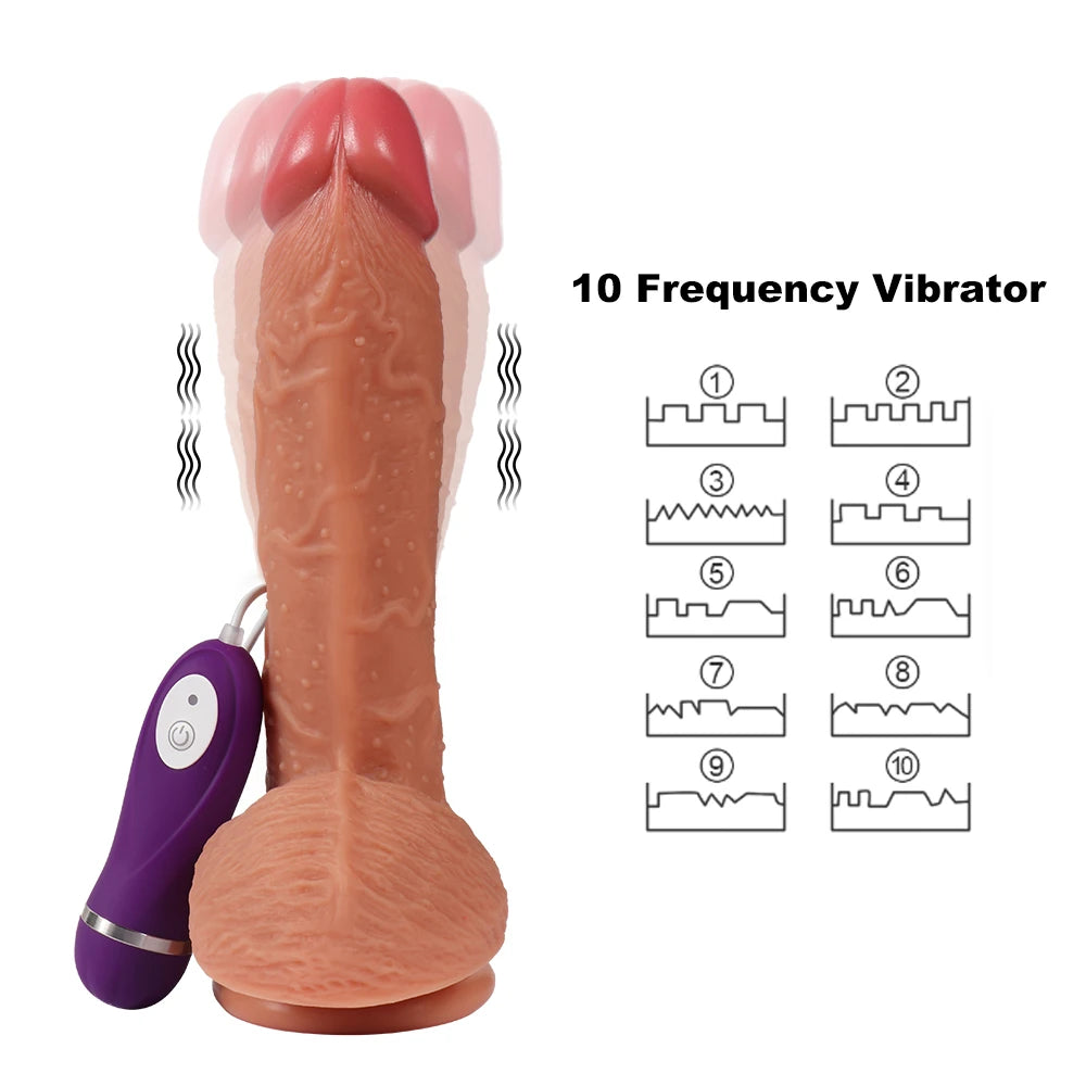 Shequ Dildo Series Buru Çift Katmanlı 22 Cm Titreşimli Realistik Penis