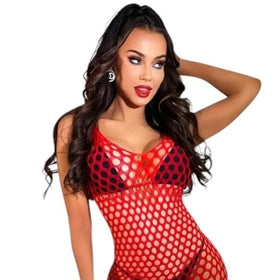 Erox Fantasy Wear Seksi Fileli Kırmızı Vücut Çorabı