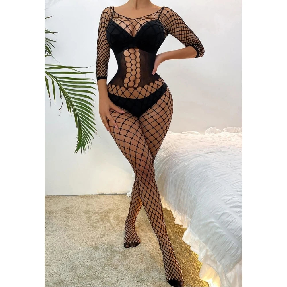 Erox She Fantasy Wear Dekolteli Seksi Siyah Vücut Çorabı