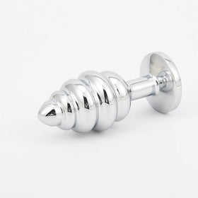 Erox The Anal Play Silver Ribbed Mor Taşlı Boğumlu Metal Anal Plug-Large