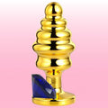Erox The Anal Play Gold Ribbed Mavi Taşlı Boğumlu Metal Anal Plug-Medium