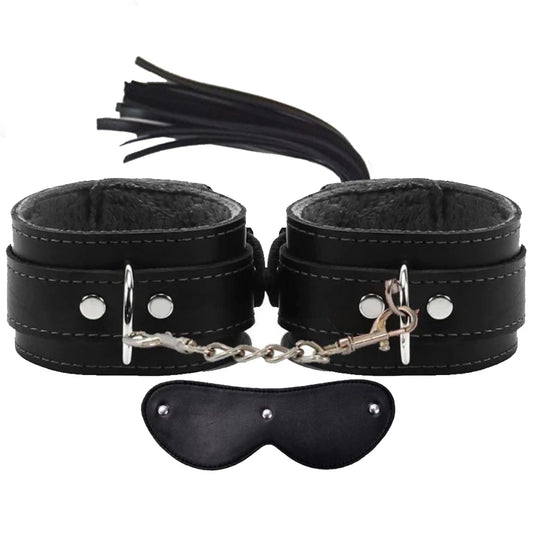 Erox Fetish Fantasy Series Cuffs 3 Pcs. Deri Fetiş Pozisyon Kelepçe Seti-Siyah