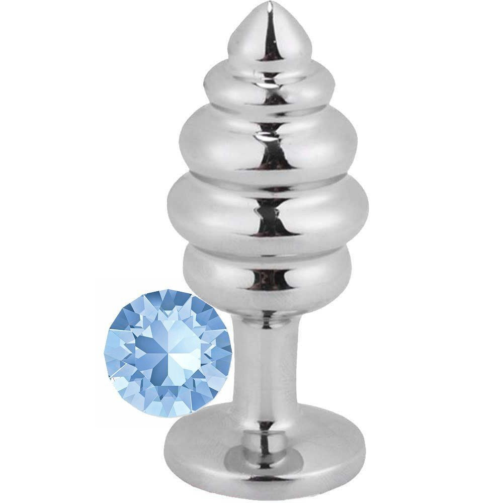 Erox Silver Large Mavi Taşlı Boğumlu Anal Metal Plug