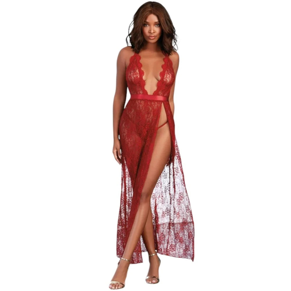 Erox Fantasy Wear Daria Dantelli Fiyonklu Uzun Gecelik Takımı