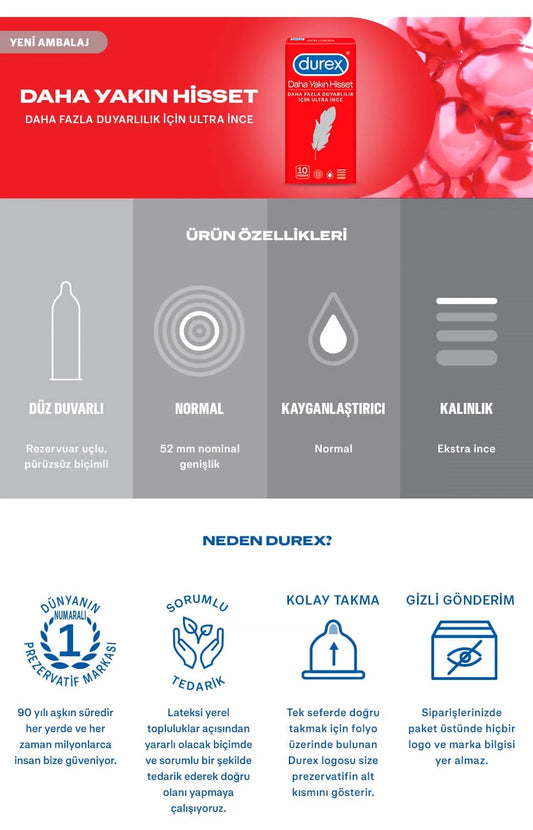 Durex Daha Yakın Hisset 10'lu Prezervatif